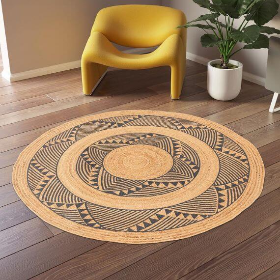 Tapis en jute rond ethnique moderne Libby